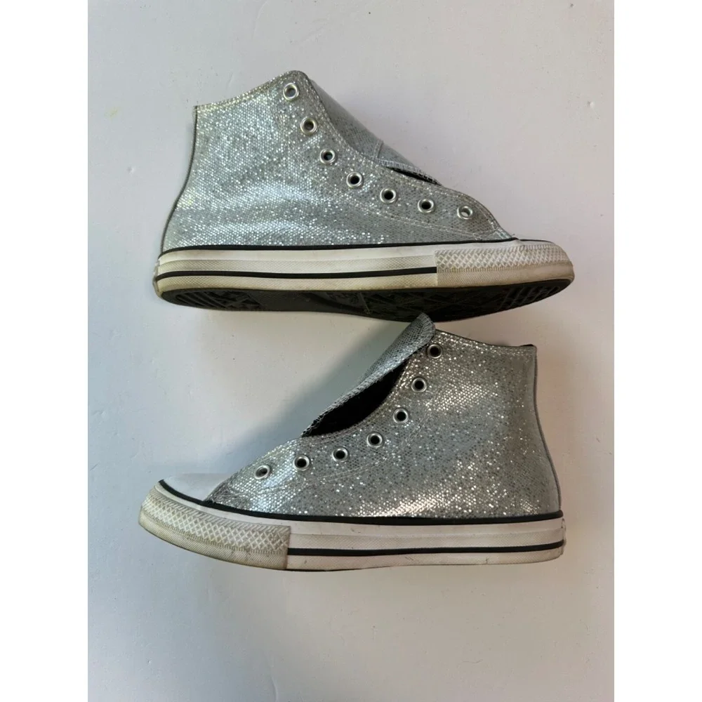 Sparkly Silver Converse All Star High Tops Chuck Taylors Youth Size 3 No Laces